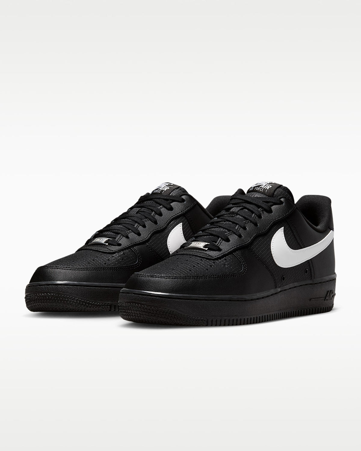 Nike Air Force 1 '07 LV8 Black Grid Texture White Swoosh Sneakers
