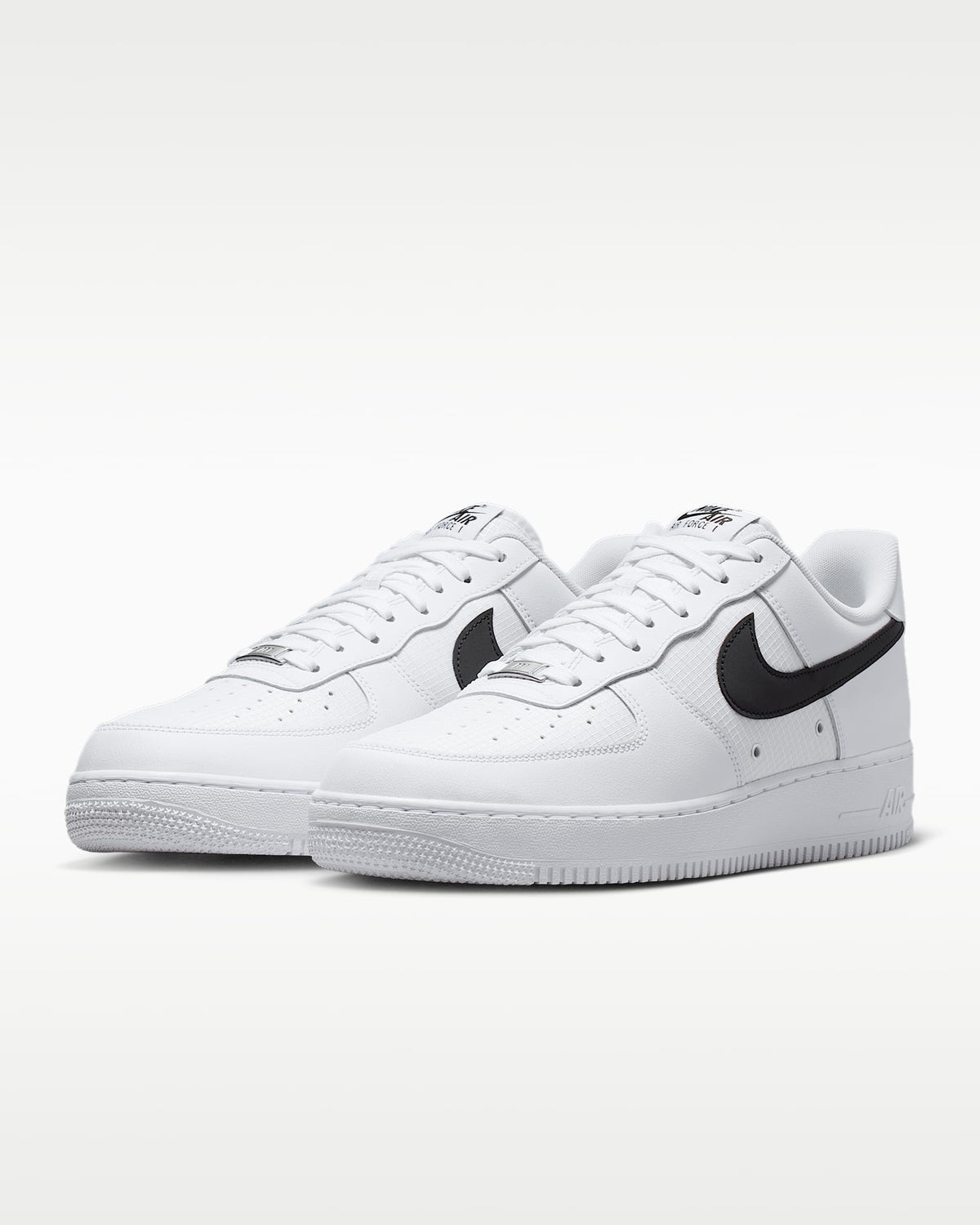Nike Air Force 1 '07 LV8 White Grid Texture Black Swoosh Sneakers