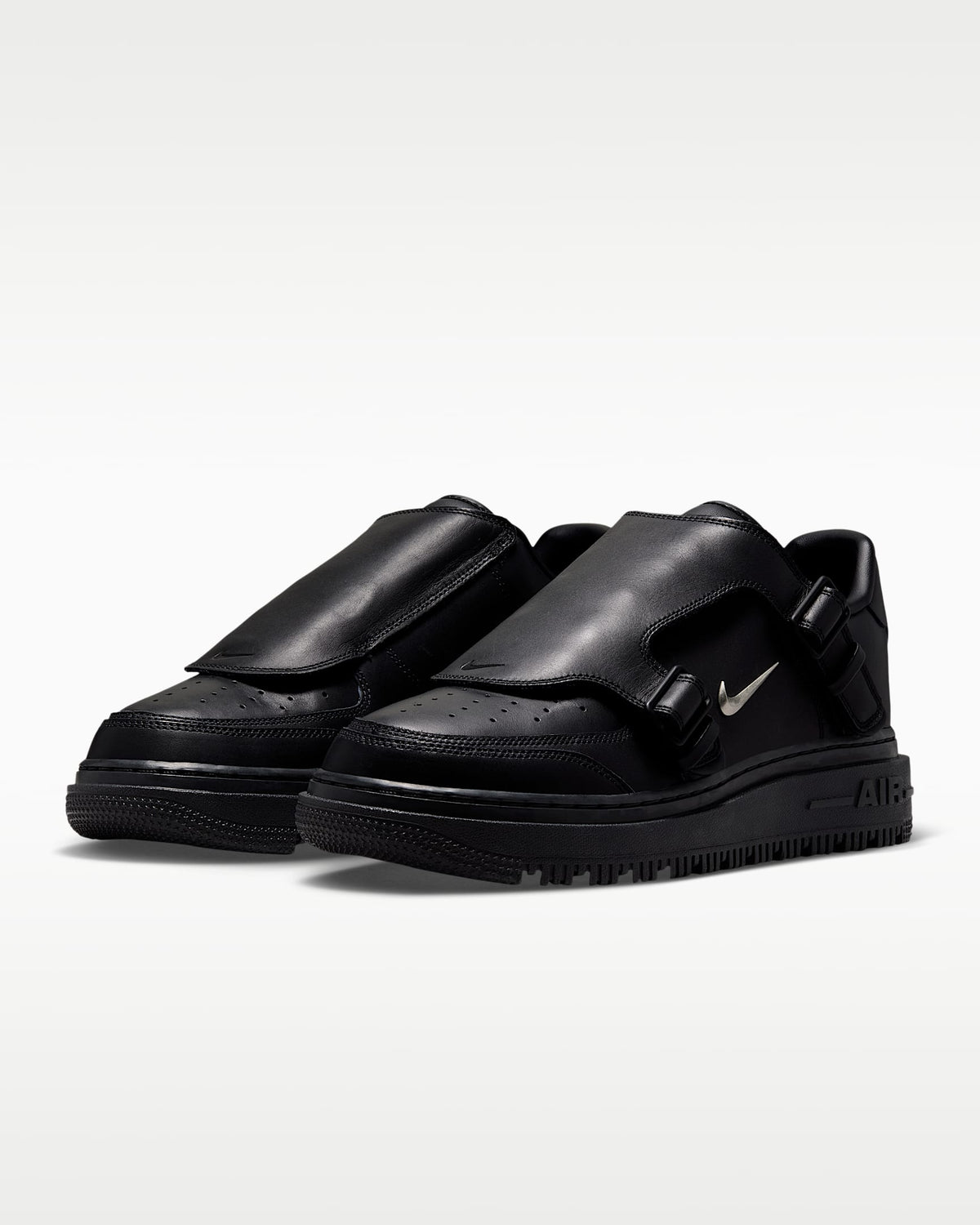 Nike Air Force 1 '07 Black Double Strap Metal Swoosh Sneakers