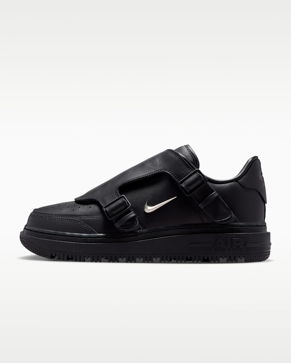 Nike Air Force 1 '07 Black Double Strap Metal Swoosh Sneakers