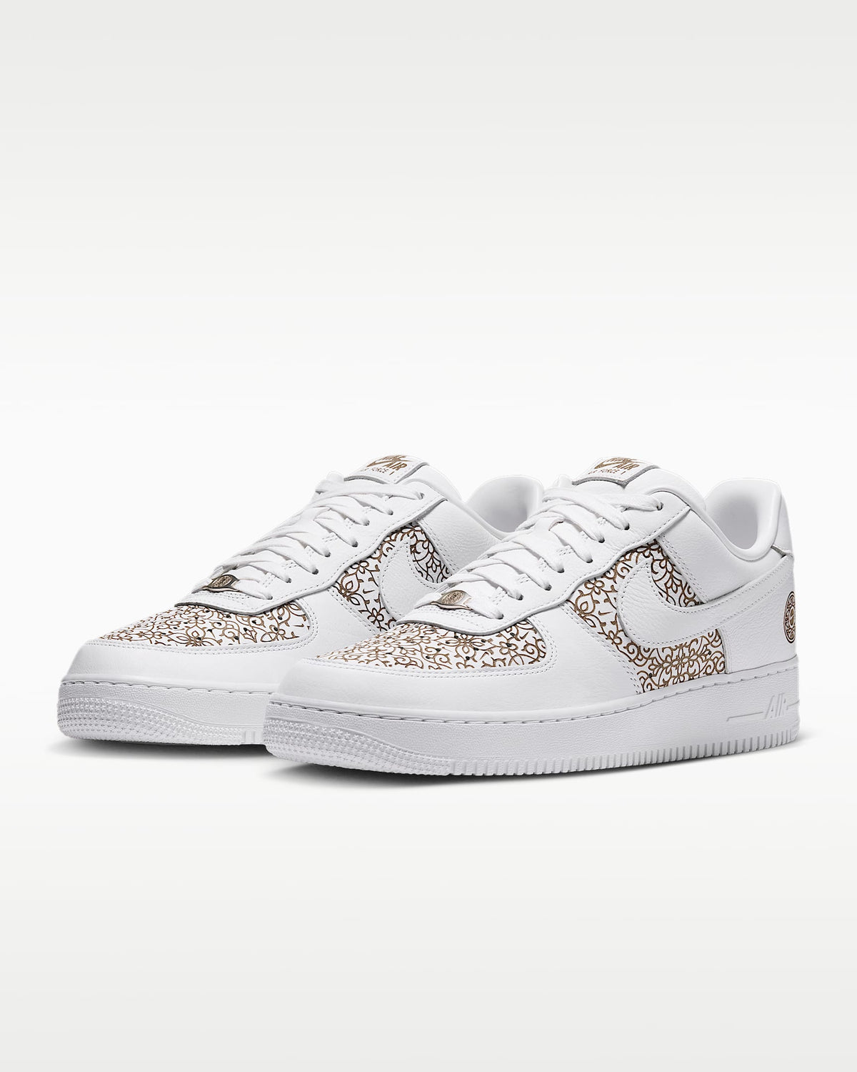 Nike Air Force 1 '07 White Gold Floral Ornate Print Sneakers