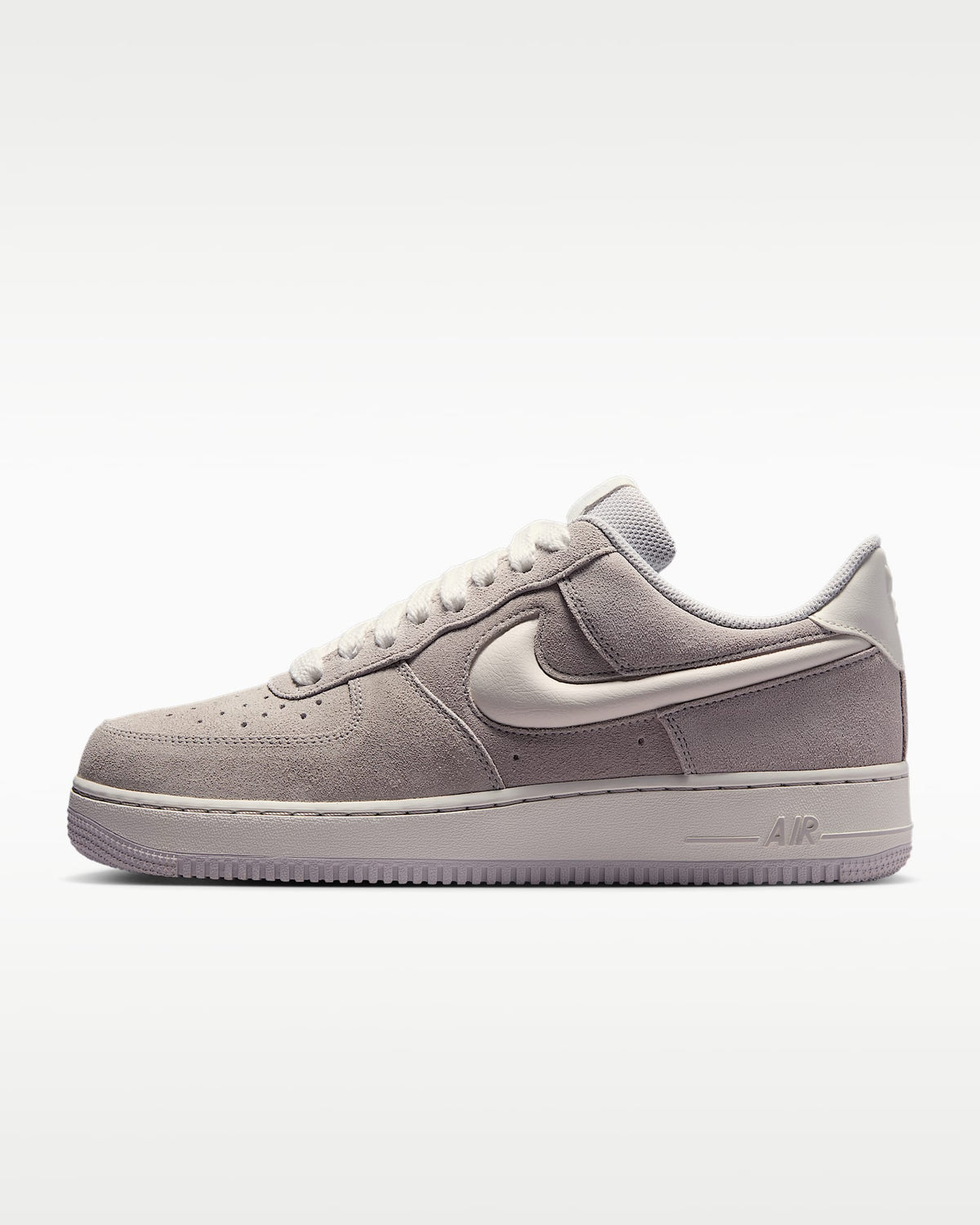 Nike Air Force 1 '07 Light Lavender Suede Off-White Swoosh Sneakers