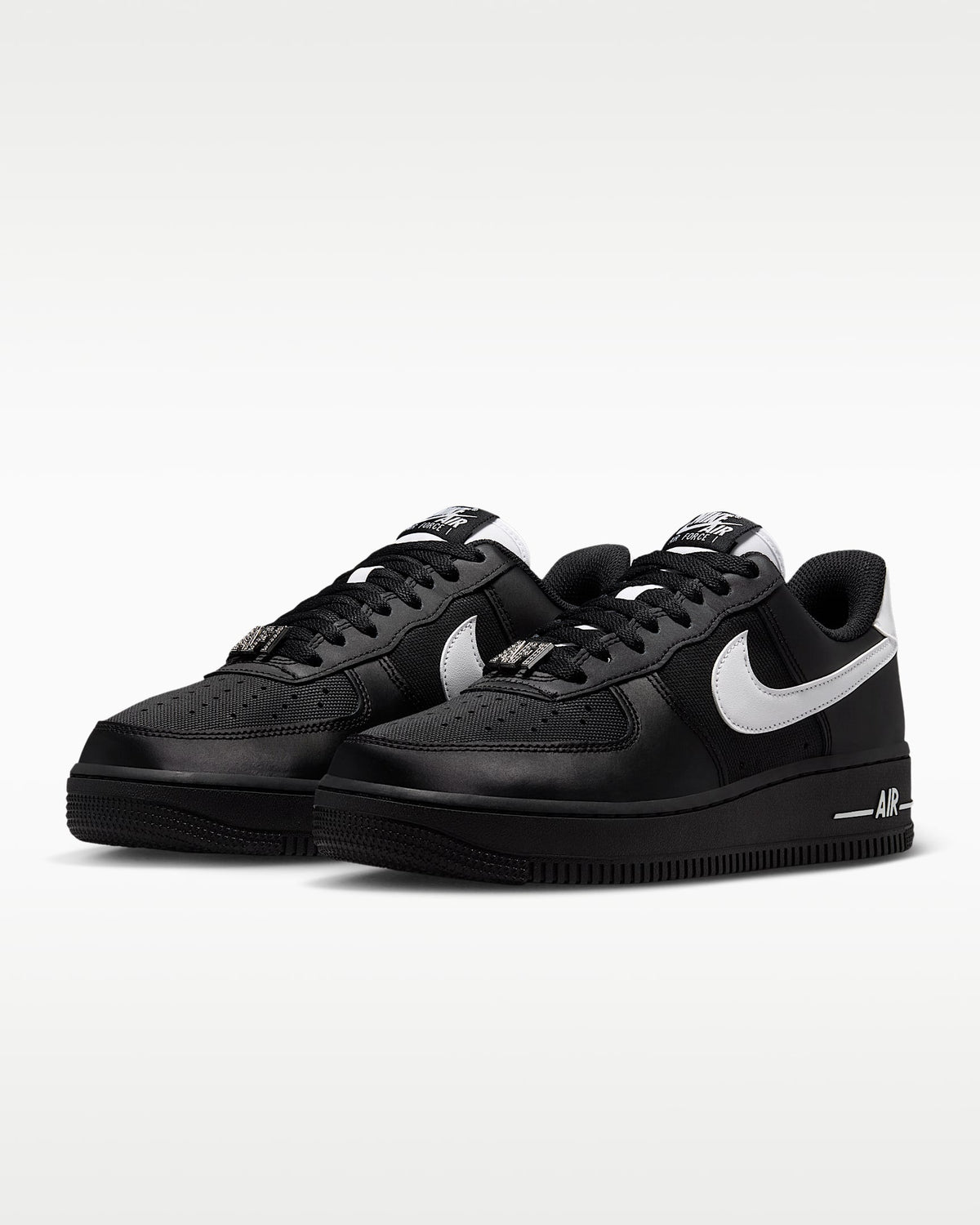 Nike Air Force 1 '07 Black Satin White Swoosh Sneakers